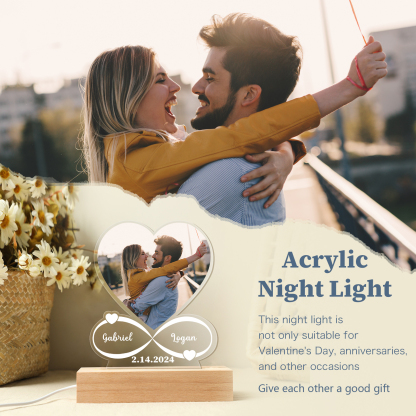 Personalised Heart Night Light - Custom Name & Photo Heart Night Light Christmas Gift for Her | Jessmade