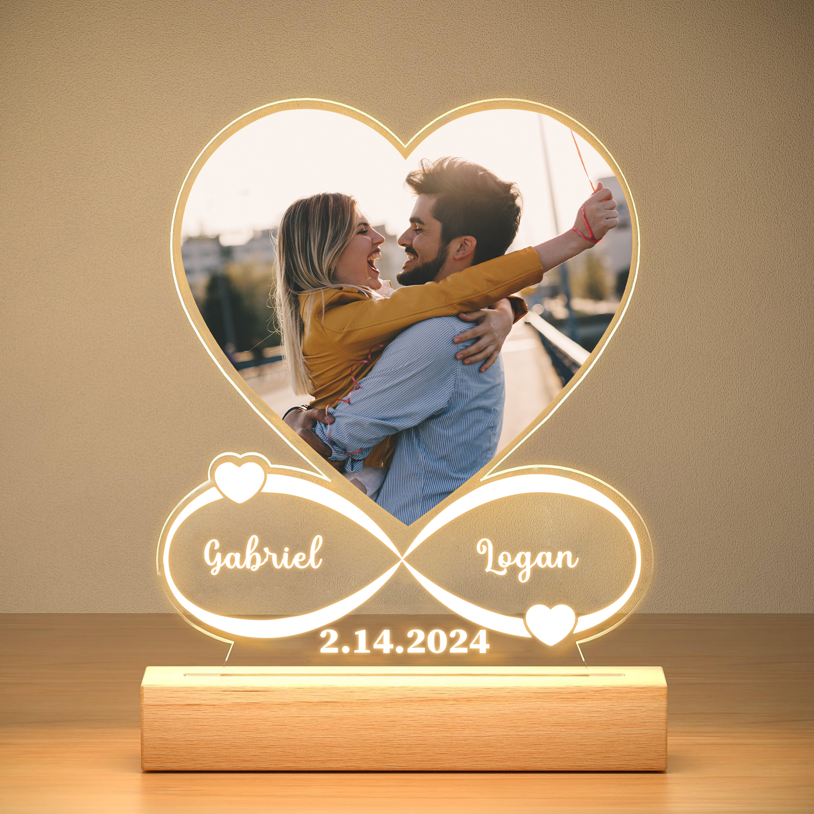 Personalised Heart Night Light - Custom Name & Photo Heart Night Light Christmas Gift for Her | Jessmade