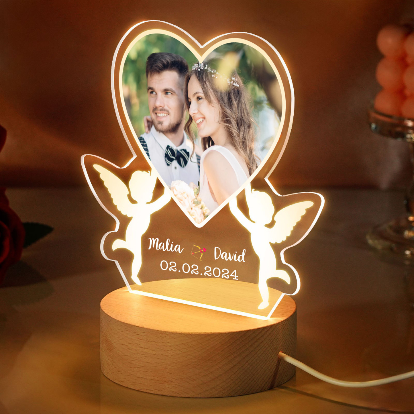 Personalized Couple Acrylic Night Light Customized Photo & Text & Date LED Light Romantic Gift for Him/Her