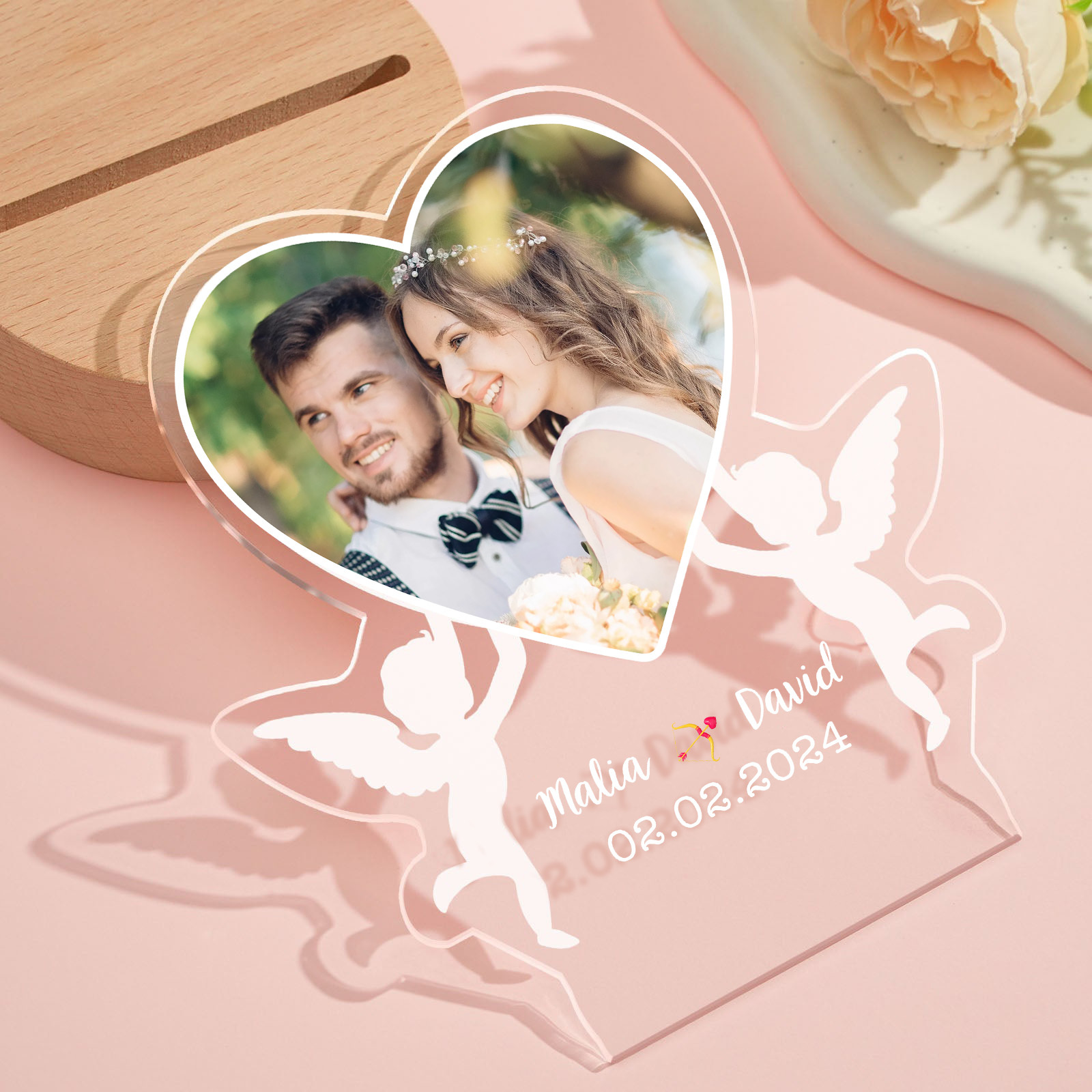 Personalized Couple Acrylic Night Light Customized Photo & Text & Date LED Light Romantic Gift for Him/Her