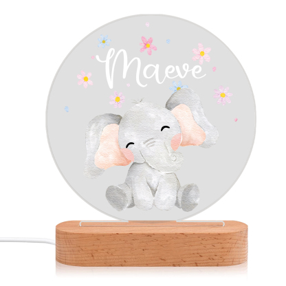 Personalised Elephant Acrylic Night Light – Custom Name Lamp Gift for Kids | Jessmade