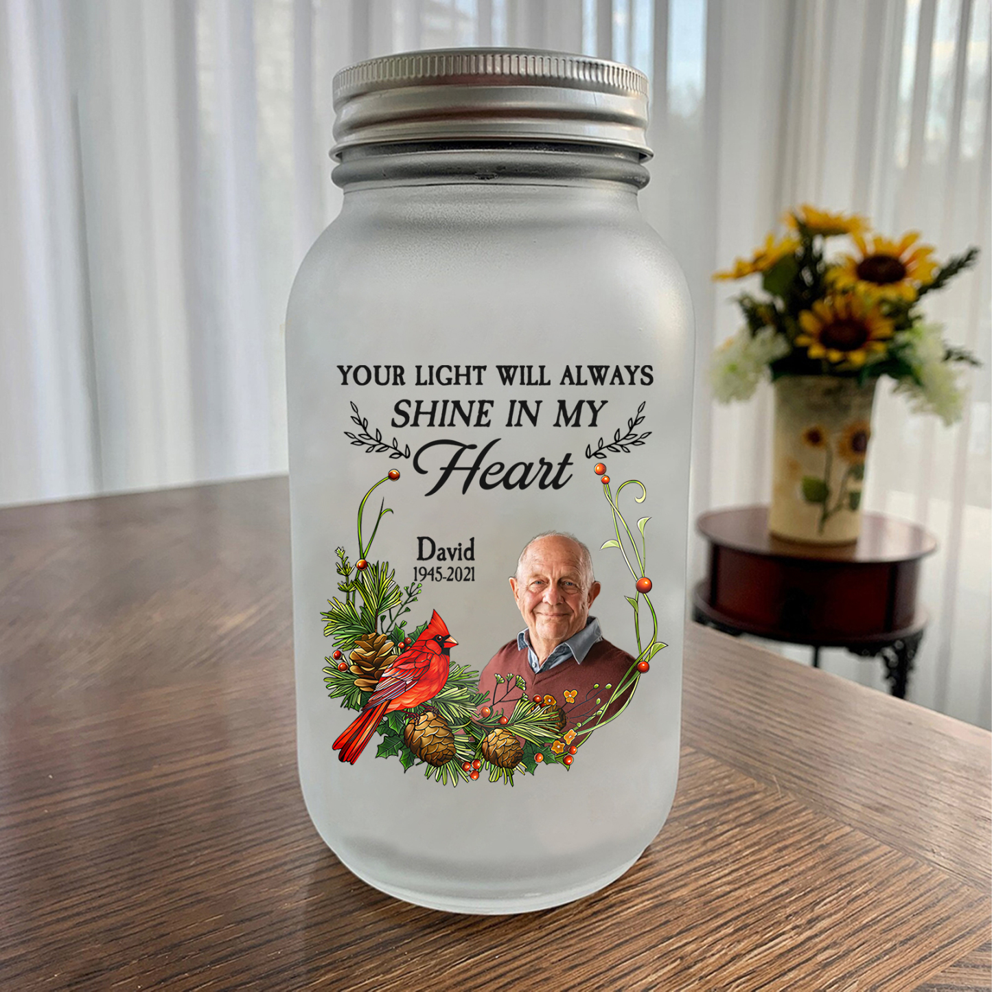 Personalized Memorial Mason Jar Light – Custom Photo & Name & Date Gifts For Family | Jessmade