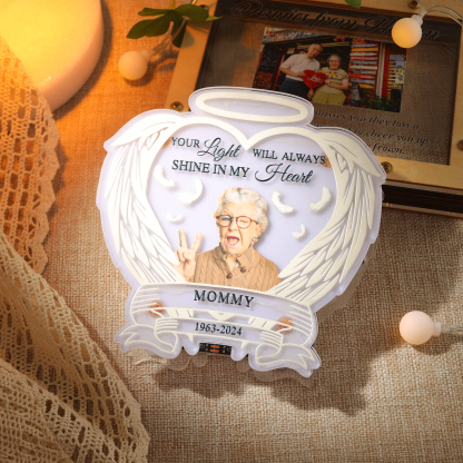 Personalized Memorial Acrylic Night Light with Angel Wings - Custom 1 Photo & Name & Date LED Lamp Christmas Memorial Gift | Jessemade