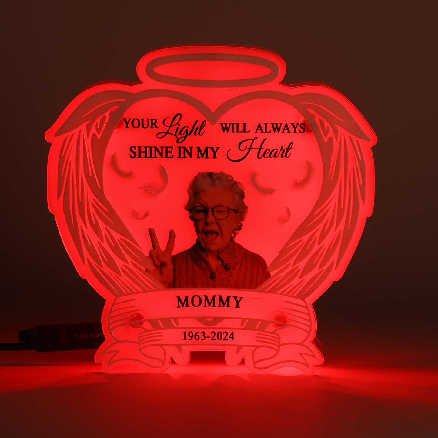 Personalized Memorial Acrylic Night Light with Angel Wings - Custom 1 Photo & Name & Date LED Lamp Christmas Memorial Gift | Jessemade