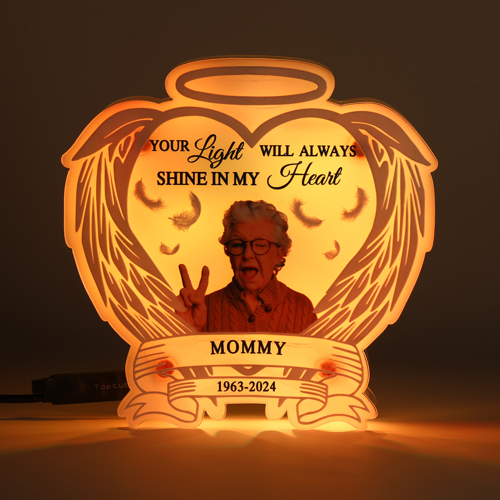 Personalized Memorial Acrylic Night Light with Angel Wings - Custom 1 Photo & Name & Date LED Lamp Christmas Memorial Gift | Jessemade