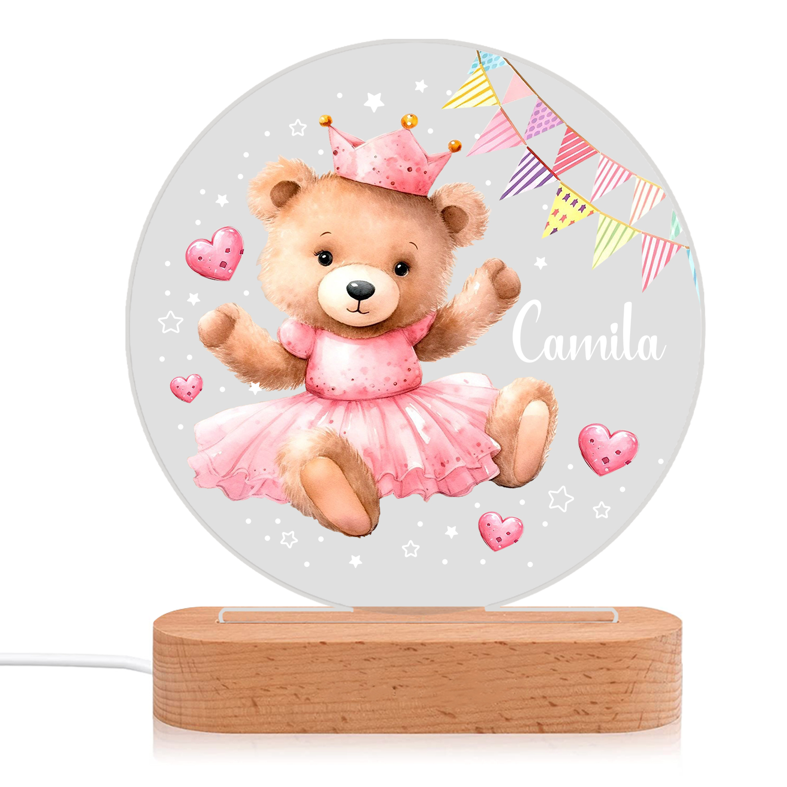 Personalised Night Light with Custom Name – Princess Bear Lamp Birthday Gift for Kids | Jessemade