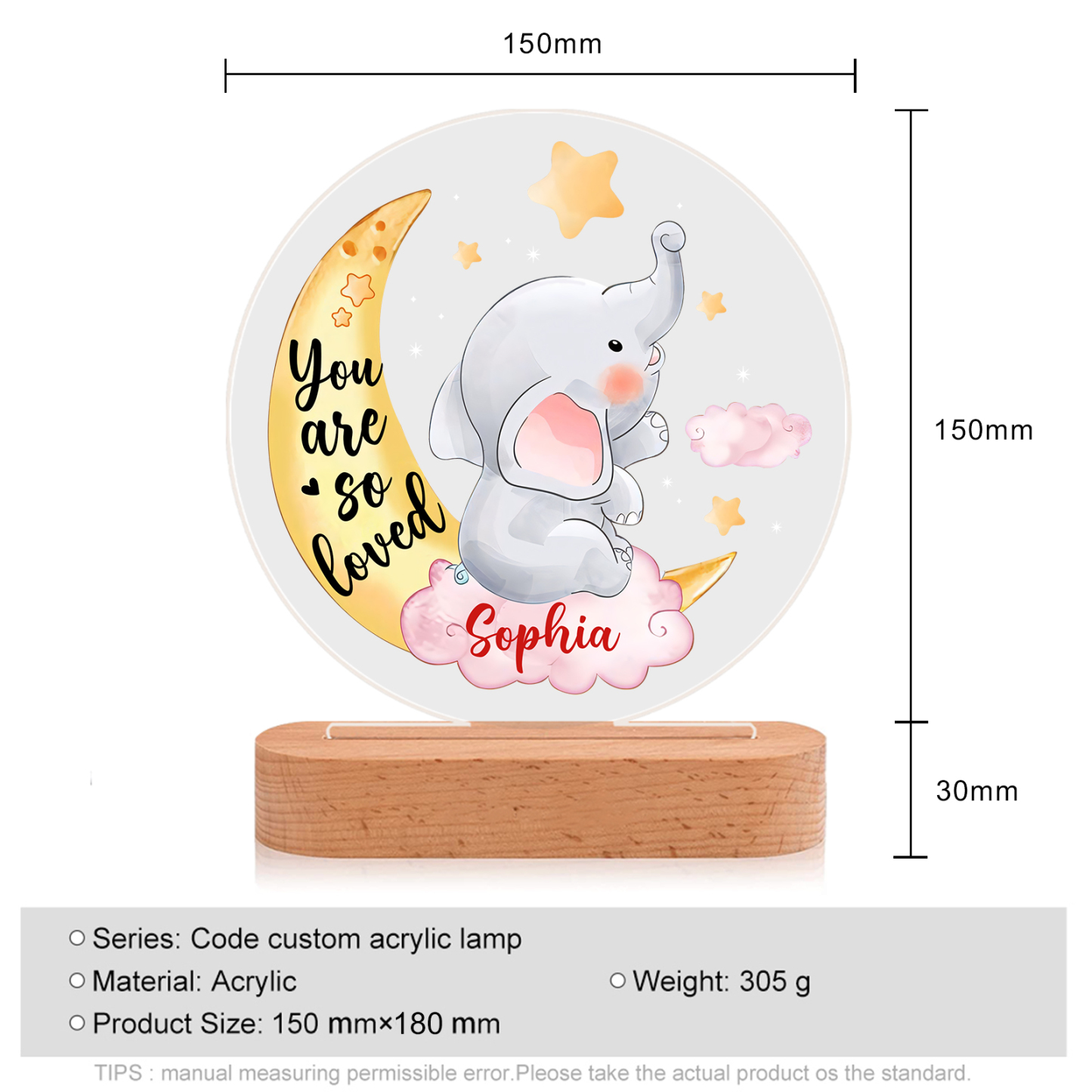 Personalised Name Elephant Night Light - Custom Kid's Name Birthday Gift for Kids | Jessemade