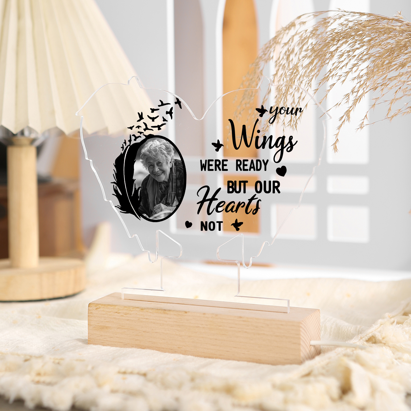Personalised Memorial Acrylic Night Light  Custom Photo Heart-Shaped LED Lamp Christmas Memorial Gift | Jessemade