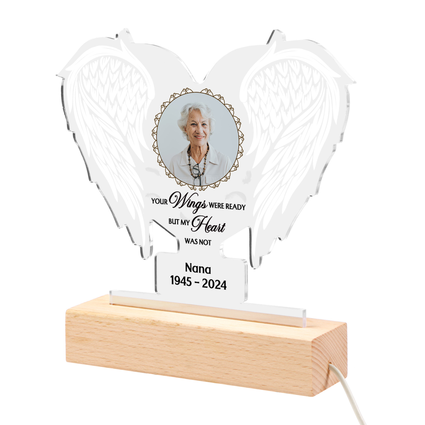 Personalized Memorial Acrylic Heart-Shaped Night Light with Custom Photo & Name & Date - LED Lamp Christmas Memorial Gift | Jessemade