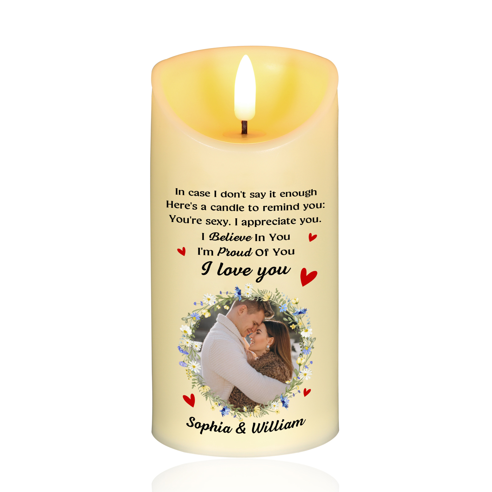 Personalised LED Candle with Custom 2 Names & Photo – "I Love You" - Valentine’s Day Gift for Him/Her | Jessemade