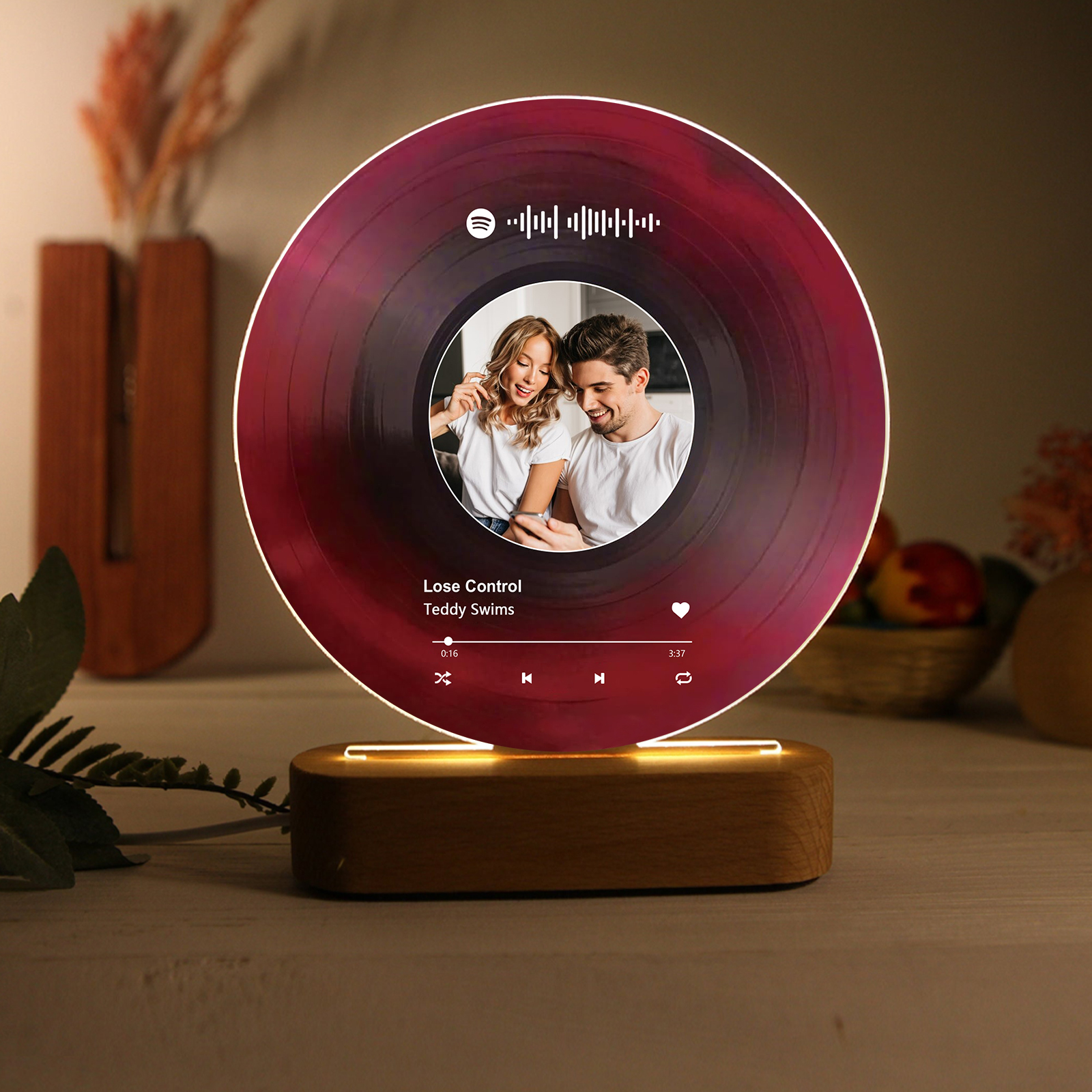 Personalised LED Photo Night Light with Custom Spotify Code, Photo & 2 Texts – 6 Styles Available – Valentine’s Day Gift for Him/Her | Jessemade