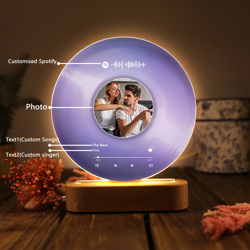 Personalised LED Photo Night Light with Custom Spotify Code, Photo & 2 Texts – 6 Styles Available – Valentine’s Day Gift for Him/Her | Jessemade