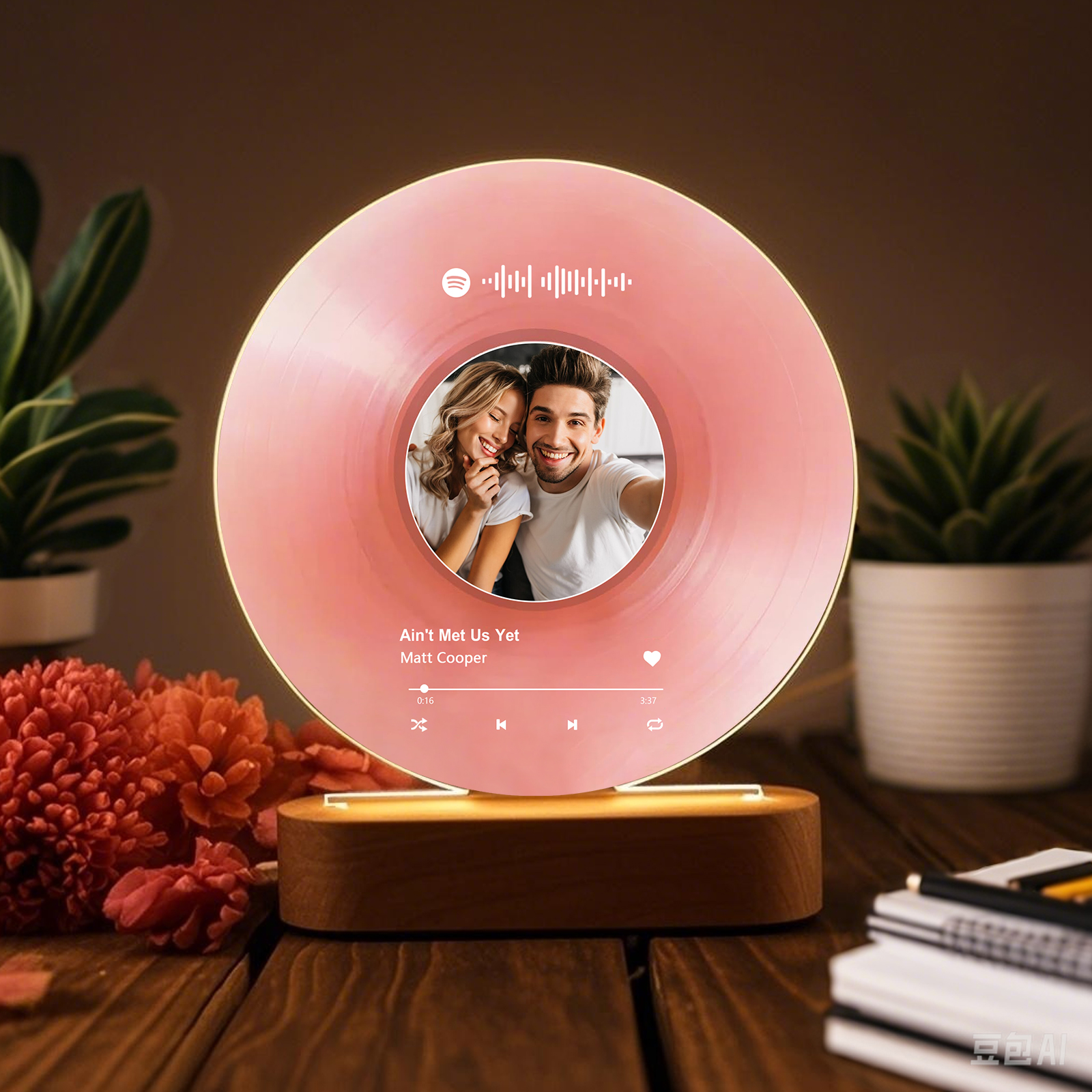 Personalised LED Photo Night Light with Custom Spotify Code, Photo & 2 Texts – 6 Styles Available – Valentine’s Day Gift for Him/Her | Jessemade