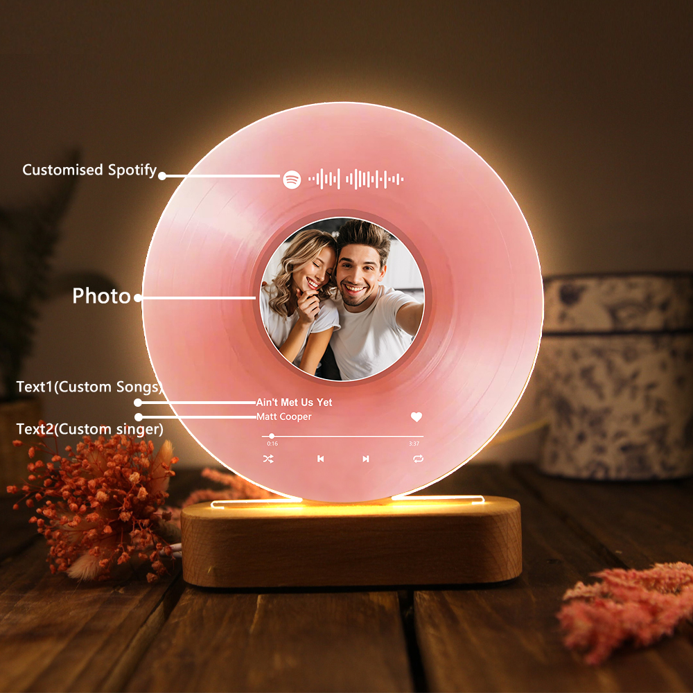 Personalised LED Photo Night Light with Custom Spotify Code, Photo & 2 Texts – 6 Styles Available – Valentine’s Day Gift for Him/Her | Jessemade