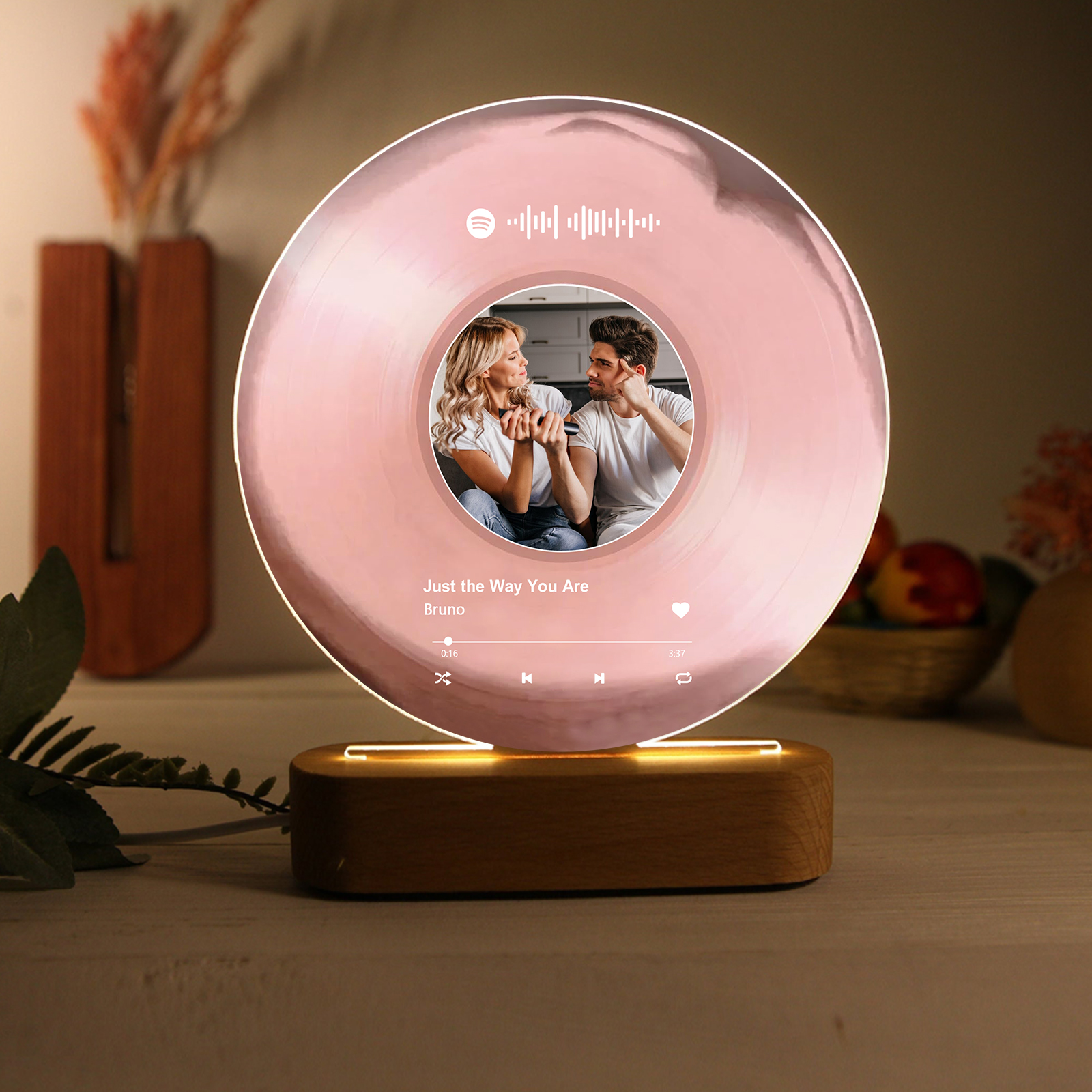 Personalised LED Photo Night Light with Custom Spotify Code, Photo & 2 Texts – 6 Styles Available – Valentine’s Day Gift for Him/Her | Jessemade