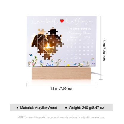 Personalised Anniversary Night Light – Custom Photo, Two Names & Date – "The Day I Found My Missing Piece" Design – Special Gifts for Couples | Jessemade