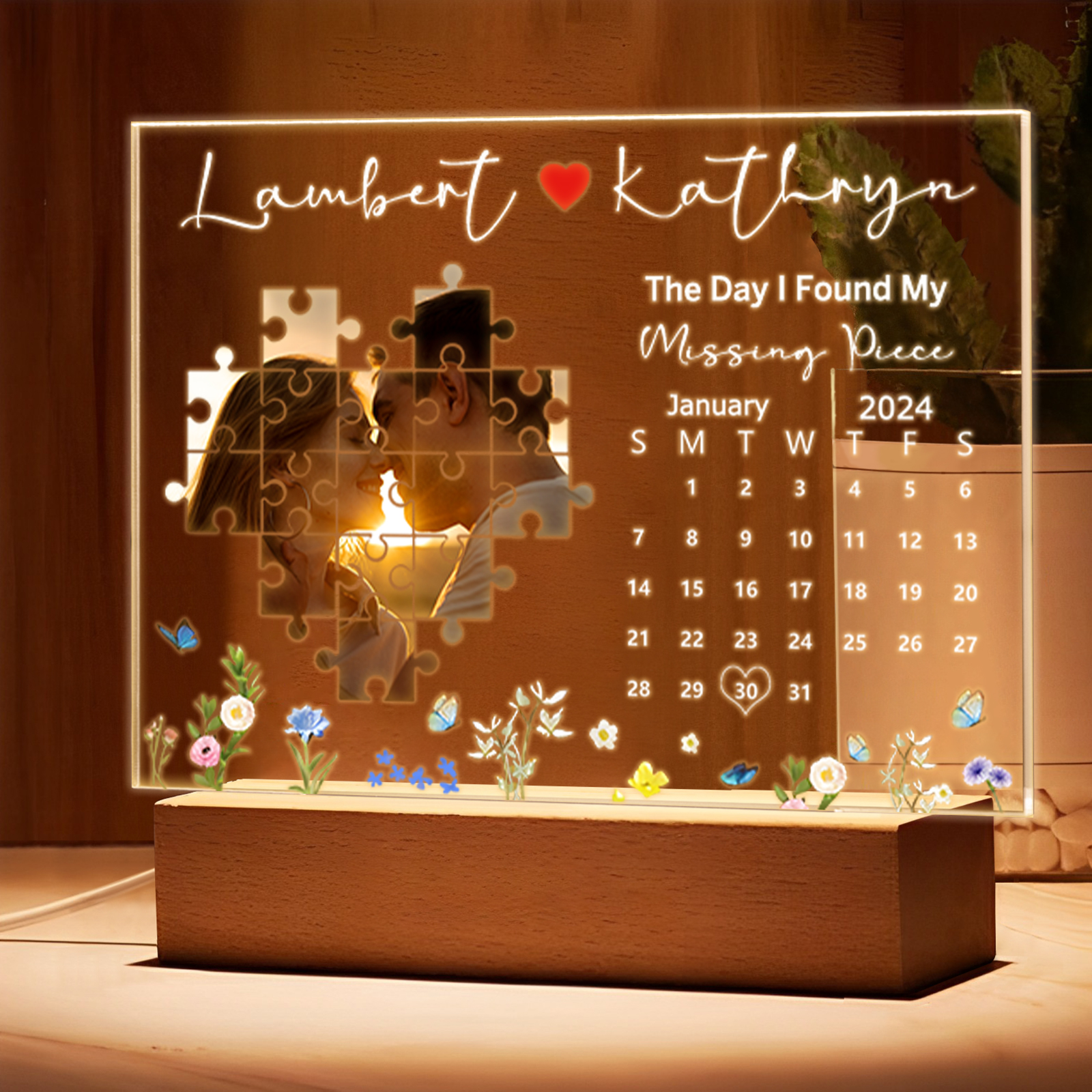 Personalised Anniversary Night Light – Custom Photo, Two Names & Date – "The Day I Found My Missing Piece" Design – Special Gifts for Couples | Jessemade
