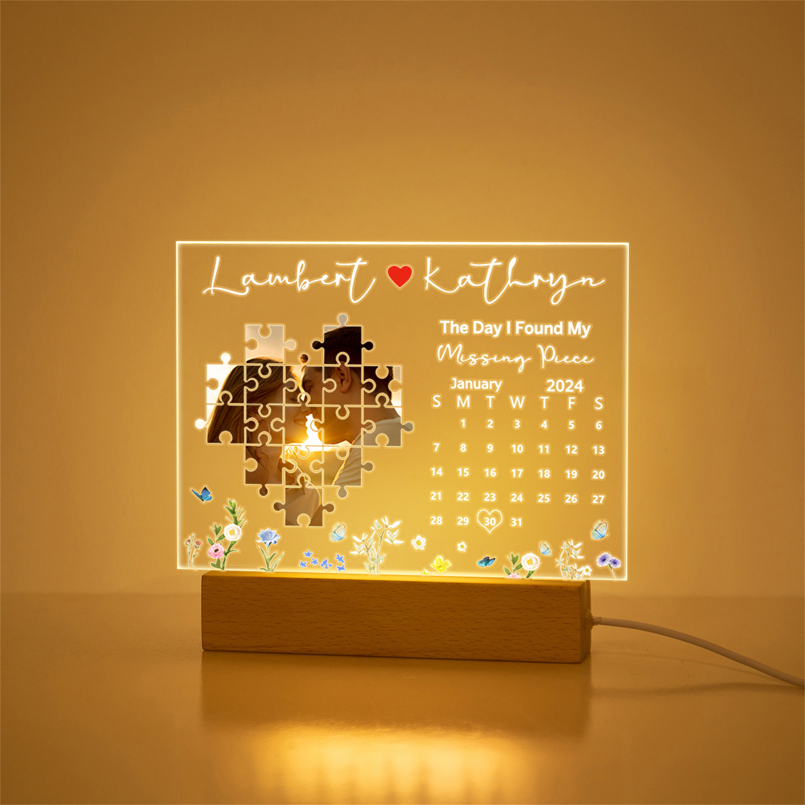 Personalised Anniversary Night Light – Custom Photo, Two Names & Date – "The Day I Found My Missing Piece" Design – Special Gifts for Couples | Jessemade