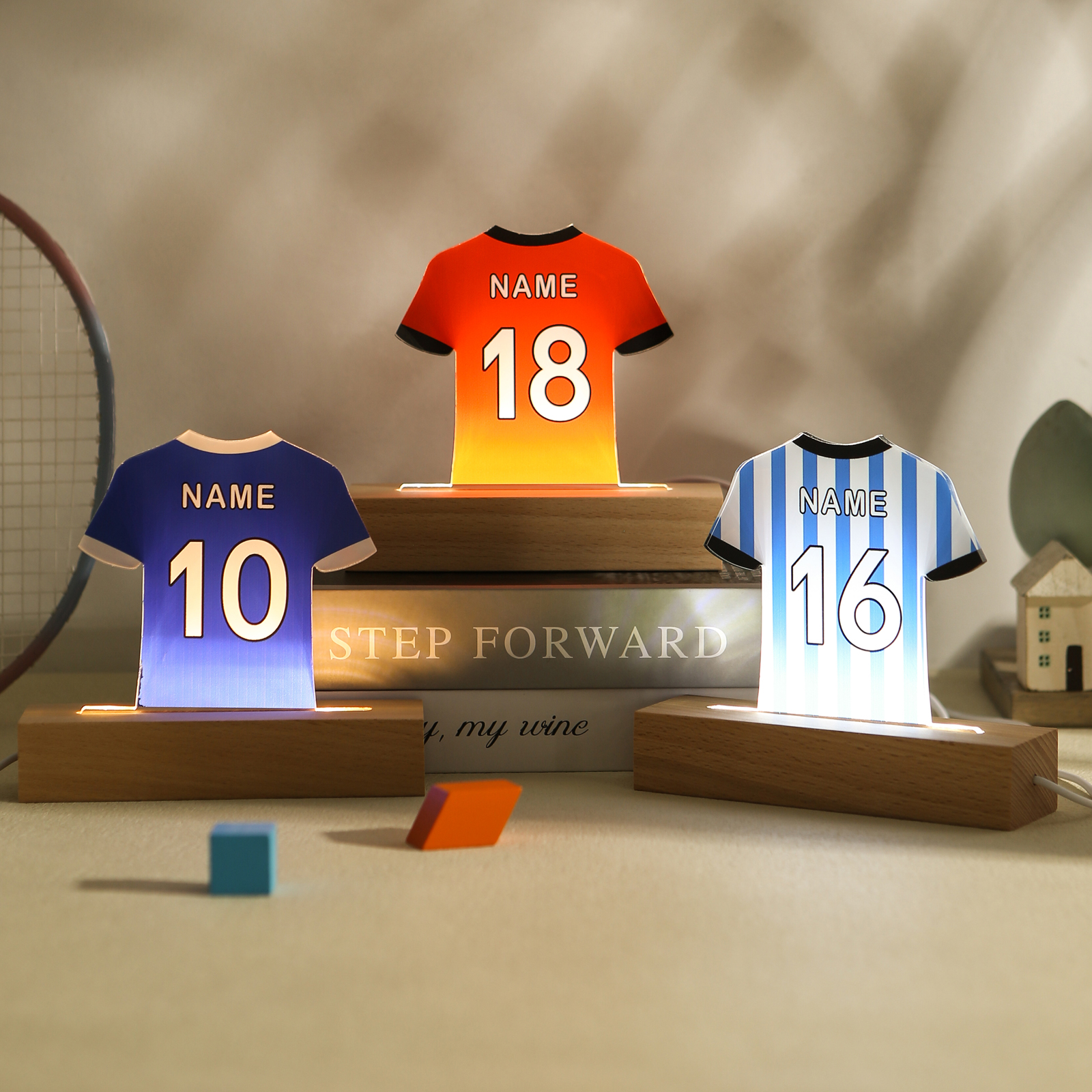 Personalised Football Shirt Night Light – Custom Name and Number – LED Lamp for Bedroom Decor and Gifts | Jessemade