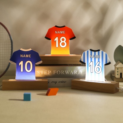 Personalised Football Shirt Night Light – Custom Name and Number – LED Lamp for Bedroom Decor and Gifts | Jessemade
