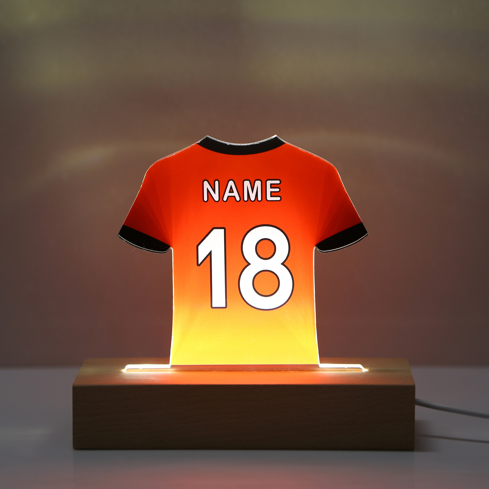 Personalised Football Shirt Night Light – Custom Name and Number – LED Lamp for Bedroom Decor and Gifts | Jessemade