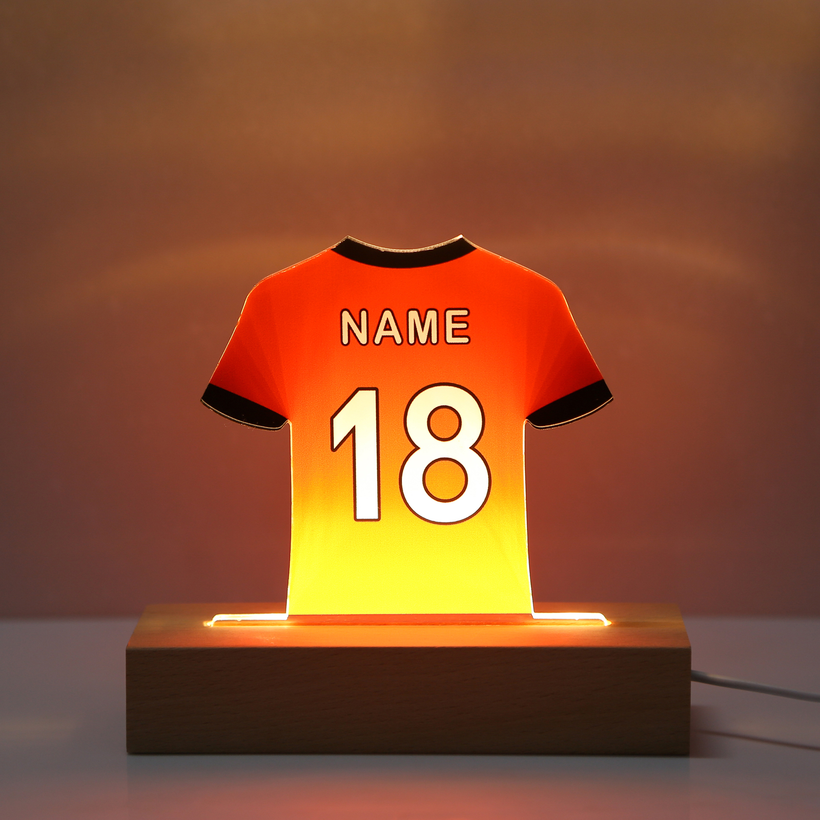 Personalised Football Shirt Night Light – Custom Name and Number – LED Lamp for Bedroom Decor and Gifts | Jessemade