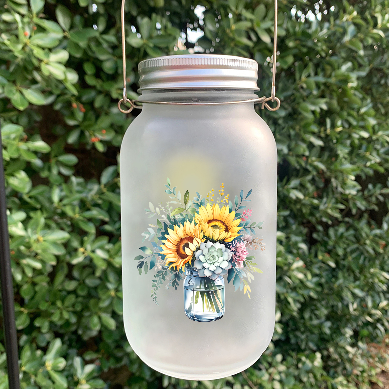 Personalised Sunflower Solar Mason Jar Light For Daughter