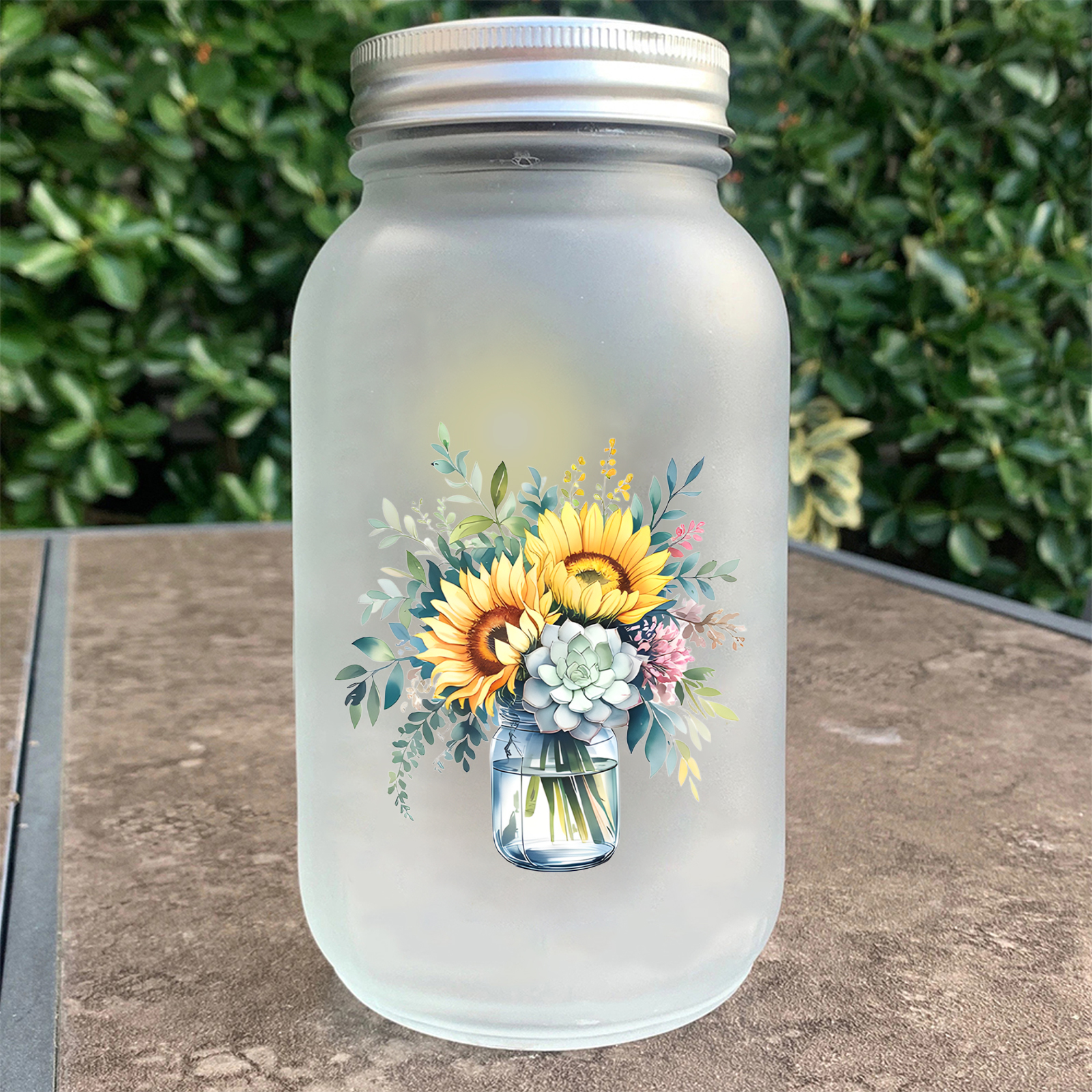 Personalised Sunflower Solar Mason Jar Light For Daughter