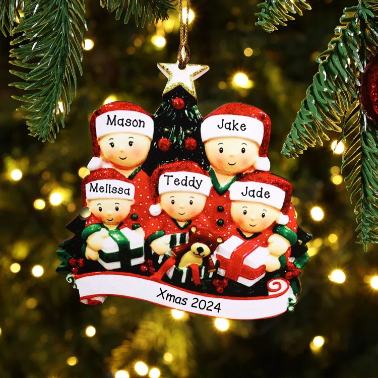 5 Names-Personalised Family Wooden Christmas Ornament-Custom 5 Names Hanging Ornament Gifts For Family