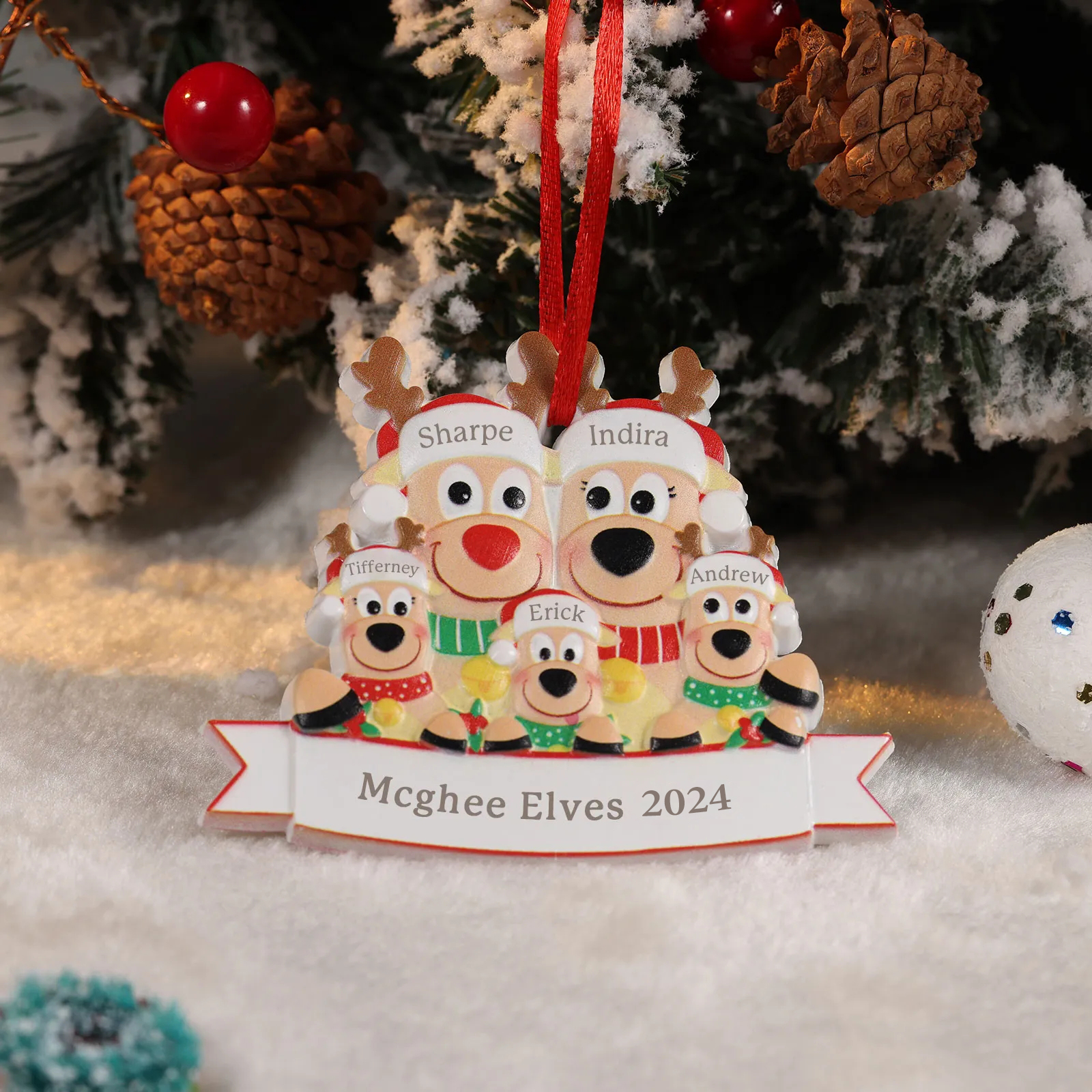 5 Names-Personalised Family Christmas Antlers Resin Ornament-Custom 5 Names Hanging Christmas Ornament Gifts For Family