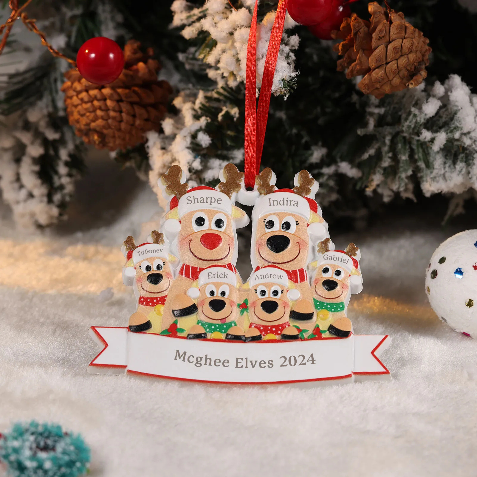 6 Names-Personalised Family Christmas Antlers Resin Ornament-Custom 6 Names Hanging Christmas Ornament Gifts For Family