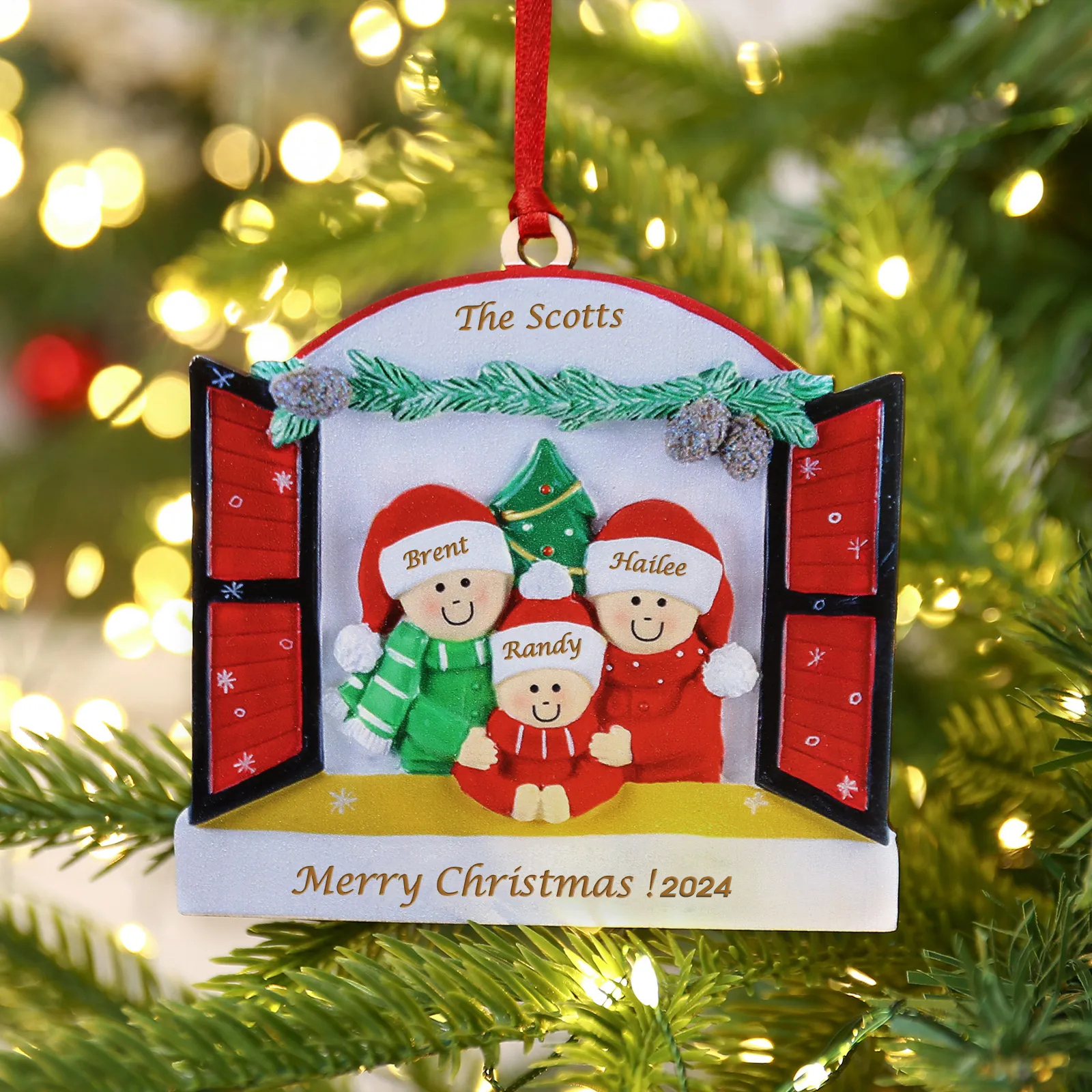 3 Names-Personalised Family Wooden Christmas Xmas Tree Decoration Ornament-Custom 3 Names Hanging Ornament Gifts For Family