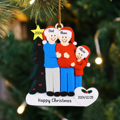 3 Names-Personalised Family Wooden Christmas Xmas Tree Decoration Ornament-Custom 3 Names And Dates Hanging Ornament Gifts For Family
