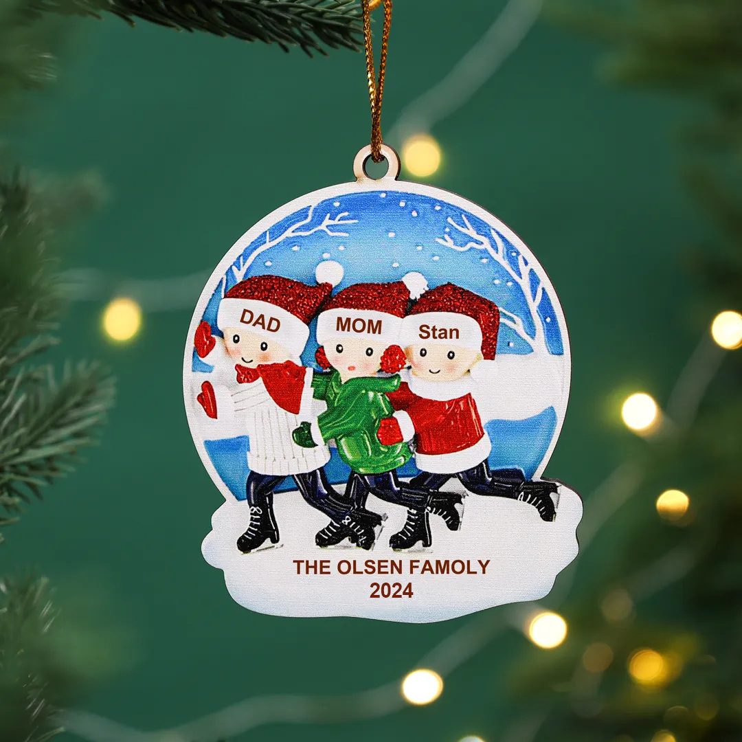 3 Names-Personalised Family Wooden Christmas Xmas Tree Decoration Ornament-Custom 3 Names And Text Hanging Ornament Gifts For Family