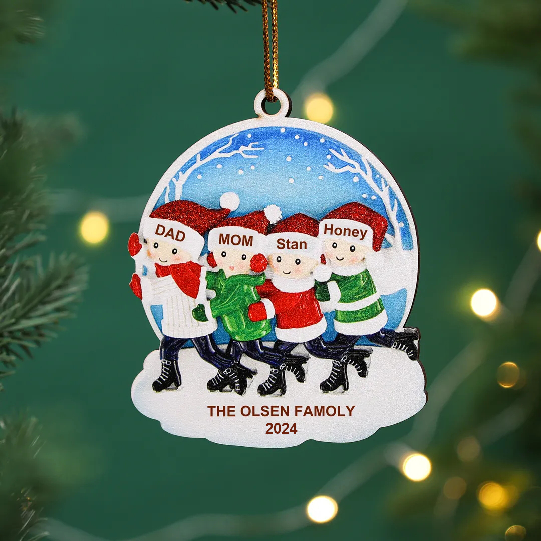 4 Names-Personalised Family Wooden Christmas Xmas Tree Decoration Ornament-Custom 4 Names And Text Hanging Ornament Gifts For Family