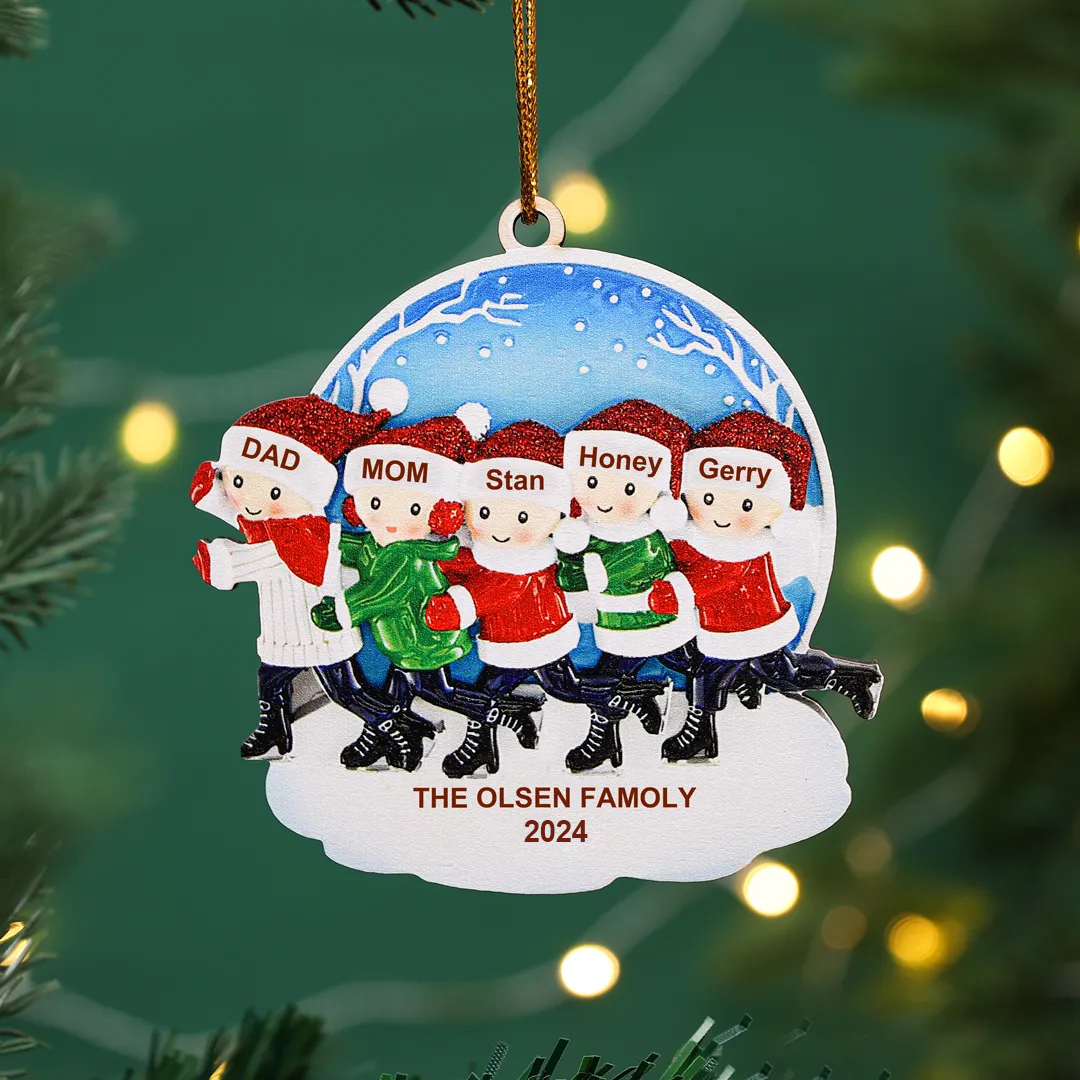 4 Names-Personalised Family Wooden Christmas Xmas Tree Decoration Ornament-Custom 4 Names And Text Hanging Ornament Gifts For Family