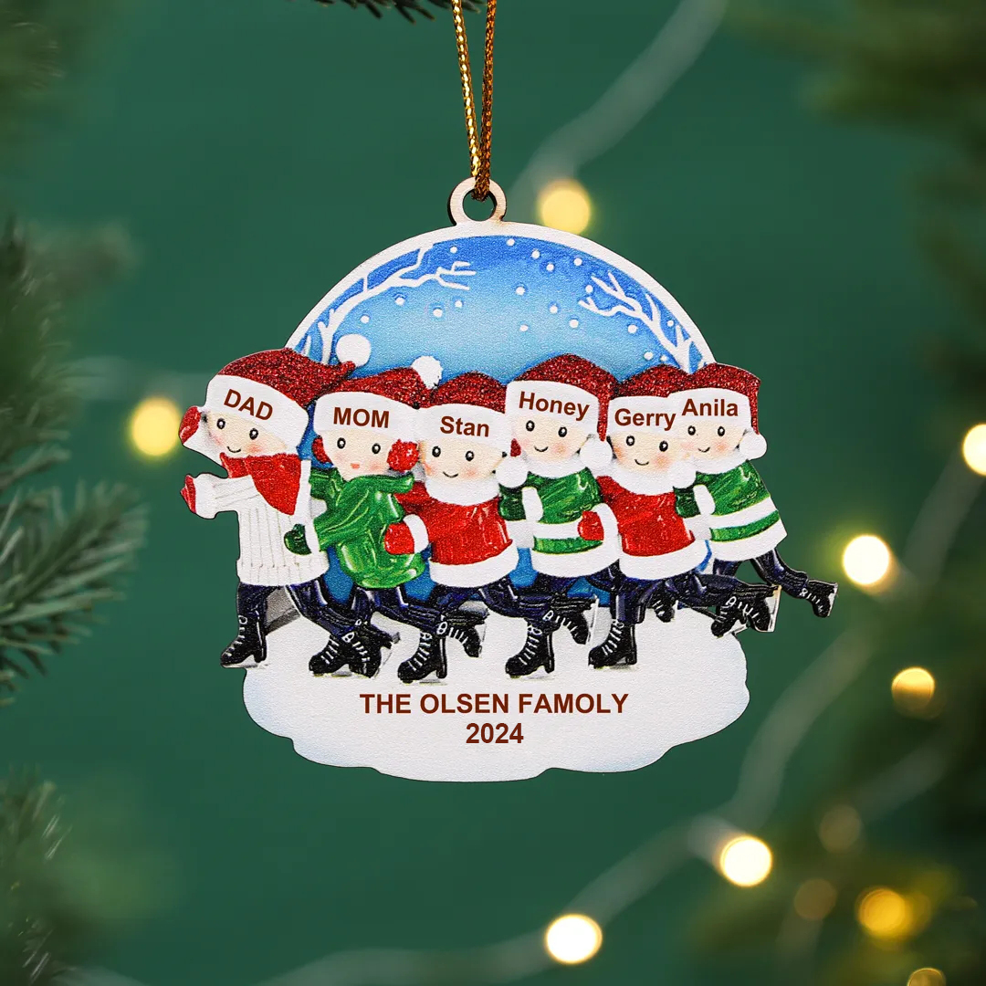 5 Names-Personalised Family Wooden Christmas Xmas Tree Decoration Ornament-Custom 5 Names And Text Hanging Ornament Gifts For Family