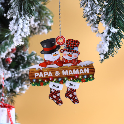 2 Names-Personalized Family Acrylic Snow Man Christmas Xmas Tree Decoration Ornament-Custom 2 Names And Text Hanging Ornament Gifts For Family