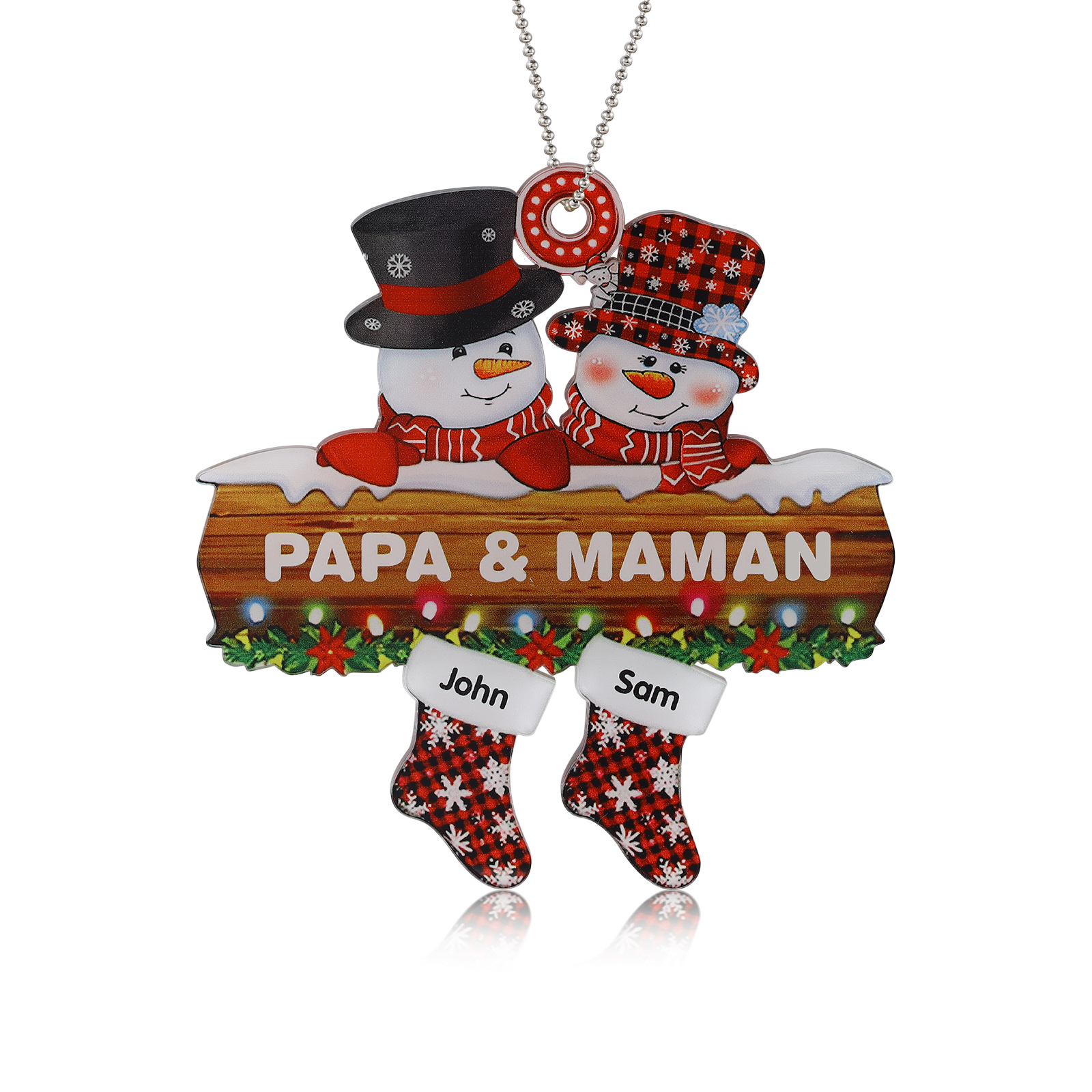 2 Names-Personalized Family Acrylic Snow Man Christmas Xmas Tree Decoration Ornament-Custom 2 Names And Text Hanging Ornament Gifts For Family