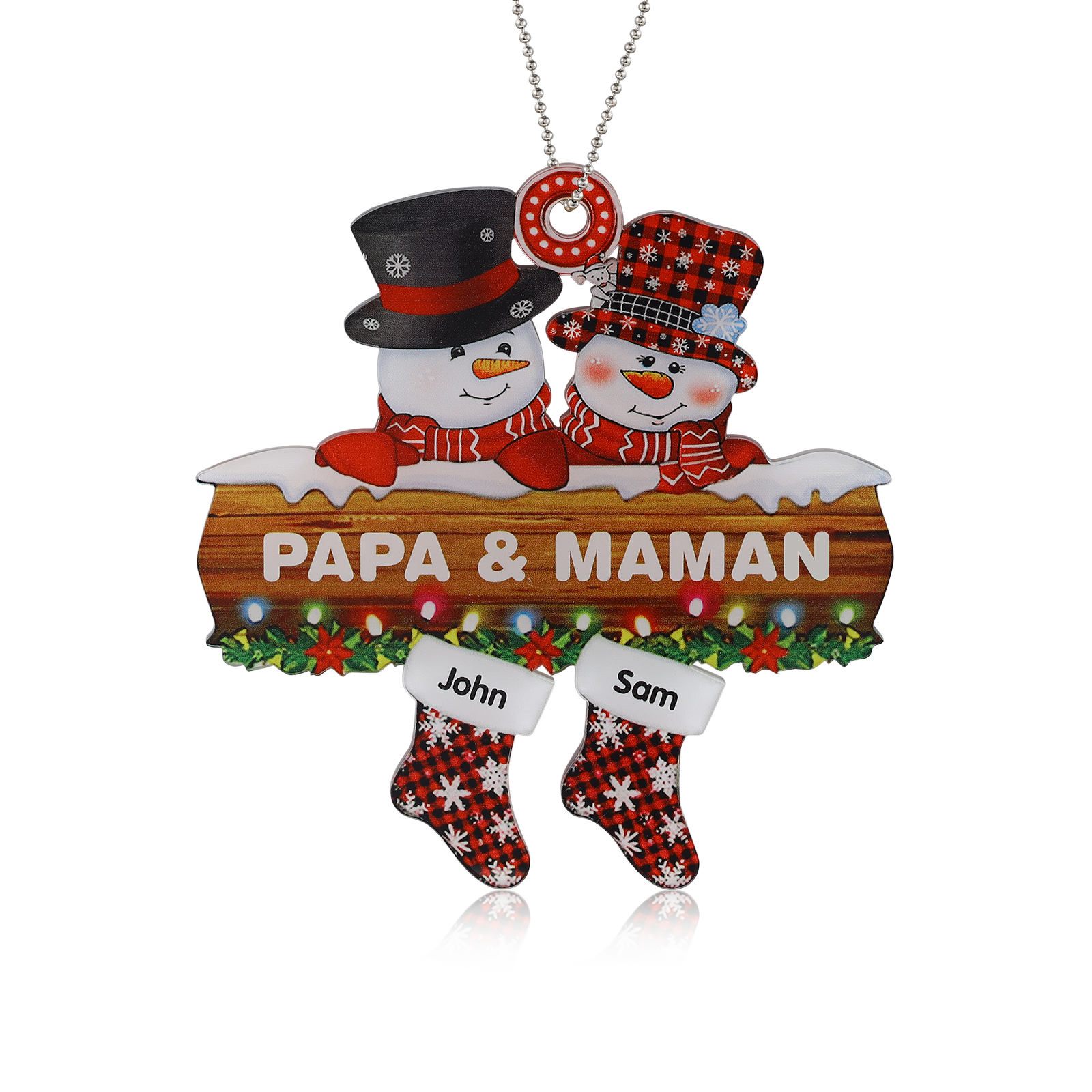 2 Names-Personalized Family Acrylic Snow Man Christmas Xmas Tree Decoration Ornament-Custom 2 Names And Text Hanging Ornament Gifts For Family