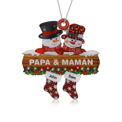 2 Names-Personalized Family Acrylic Snow Man Christmas Xmas Tree Decoration Ornament-Custom 2 Names And Text Hanging Ornament Gifts For Family
