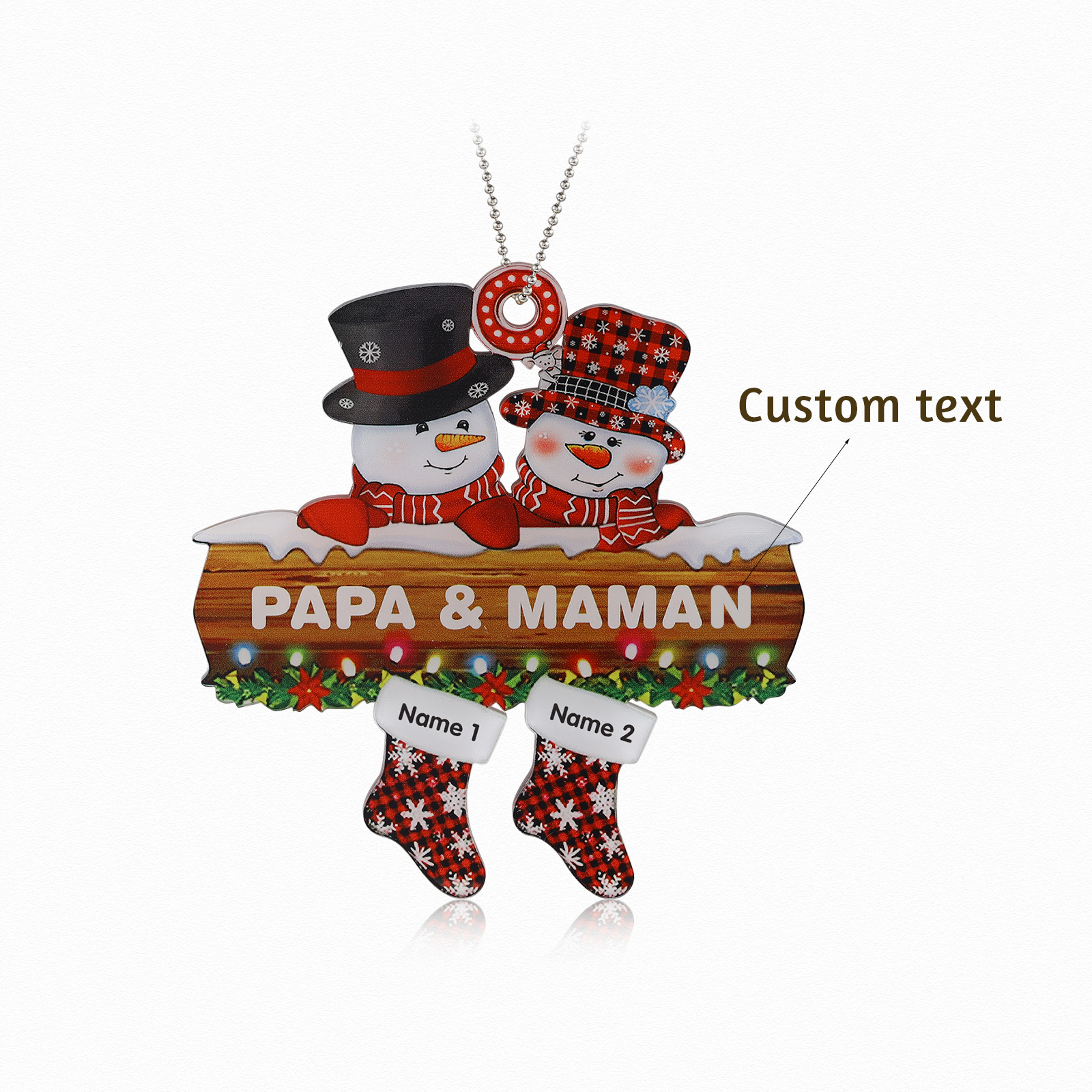 2 Names-Personalized Family Acrylic Snow Man Christmas Xmas Tree Decoration Ornament-Custom 2 Names And Text Hanging Ornament Gifts For Family