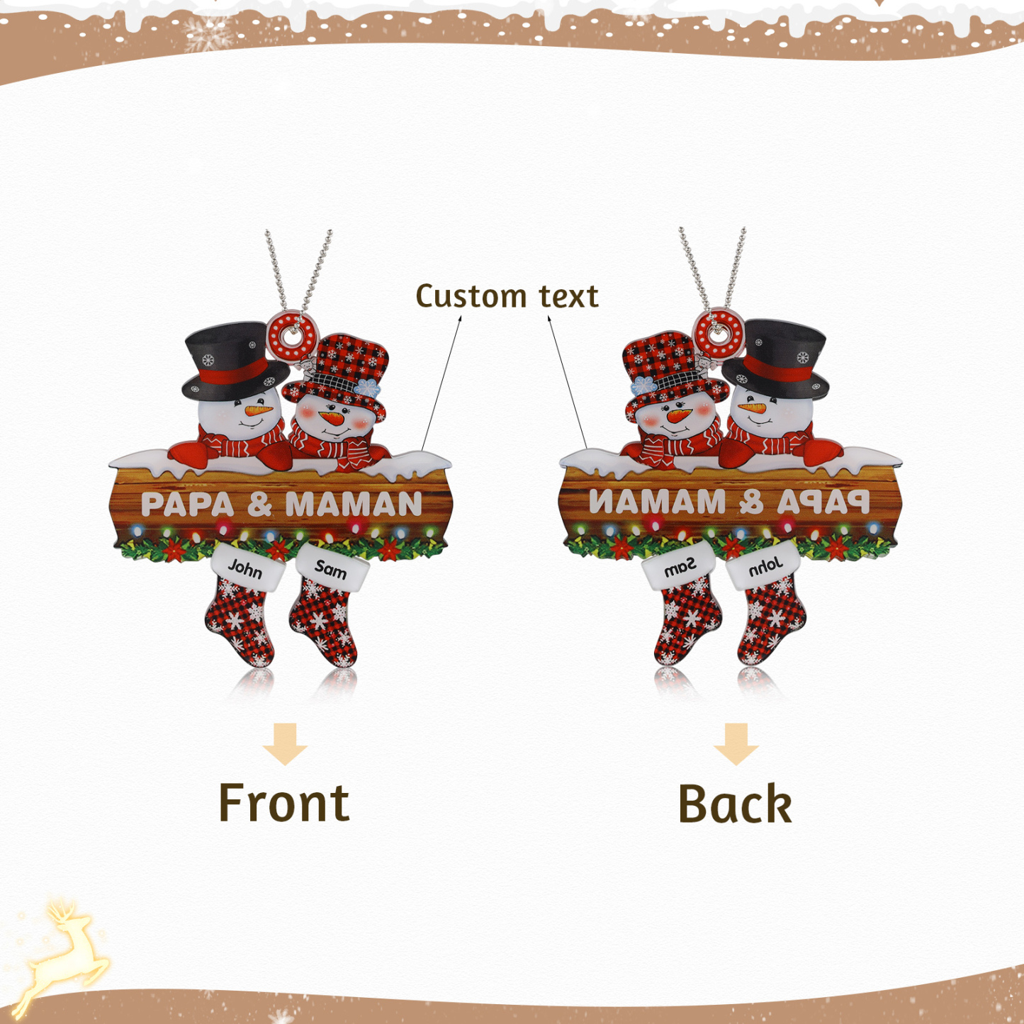 2 Names-Personalized Family Acrylic Snow Man Christmas Xmas Tree Decoration Ornament-Custom 2 Names And Text Hanging Ornament Gifts For Family