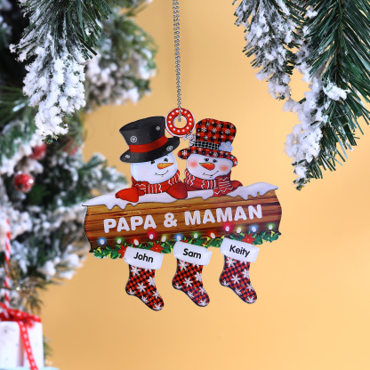 3 Names-Personalized Family Acrylic Snow Man Christmas Xmas Tree Decoration Ornament-Custom 3 Names And Text Hanging Ornament Gifts For Family