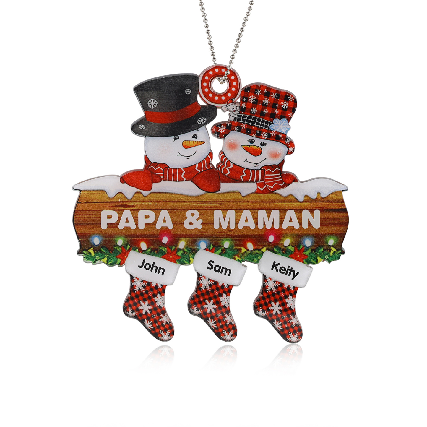 3 Names-Personalized Family Acrylic Snow Man Christmas Xmas Tree Decoration Ornament-Custom 3 Names And Text Hanging Ornament Gifts For Family