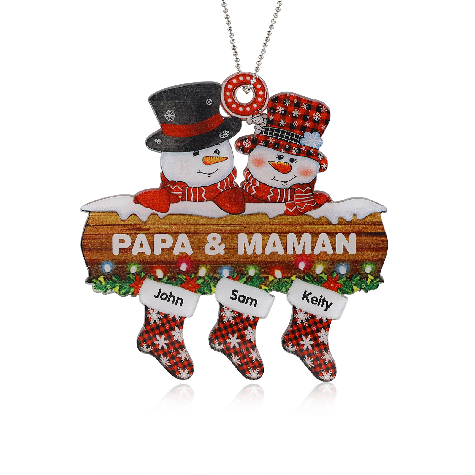 3 Names-Personalized Family Acrylic Snow Man Christmas Xmas Tree Decoration Ornament-Custom 3 Names And Text Hanging Ornament Gifts For Family