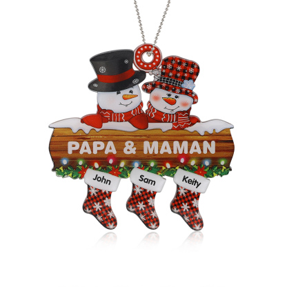 3 Names-Personalized Family Acrylic Snow Man Christmas Xmas Tree Decoration Ornament-Custom 3 Names And Text Hanging Ornament Gifts For Family