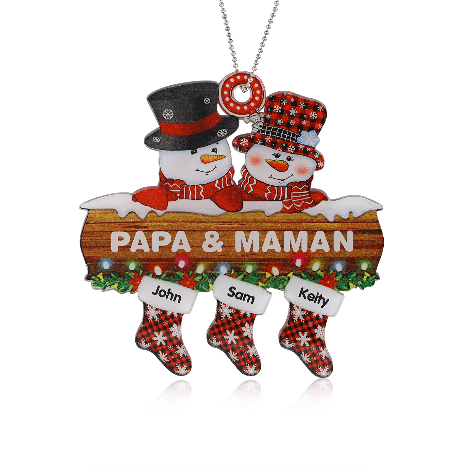 3 Names-Personalized Family Acrylic Snow Man Christmas Xmas Tree Decoration Ornament-Custom 3 Names And Text Hanging Ornament Gifts For Family