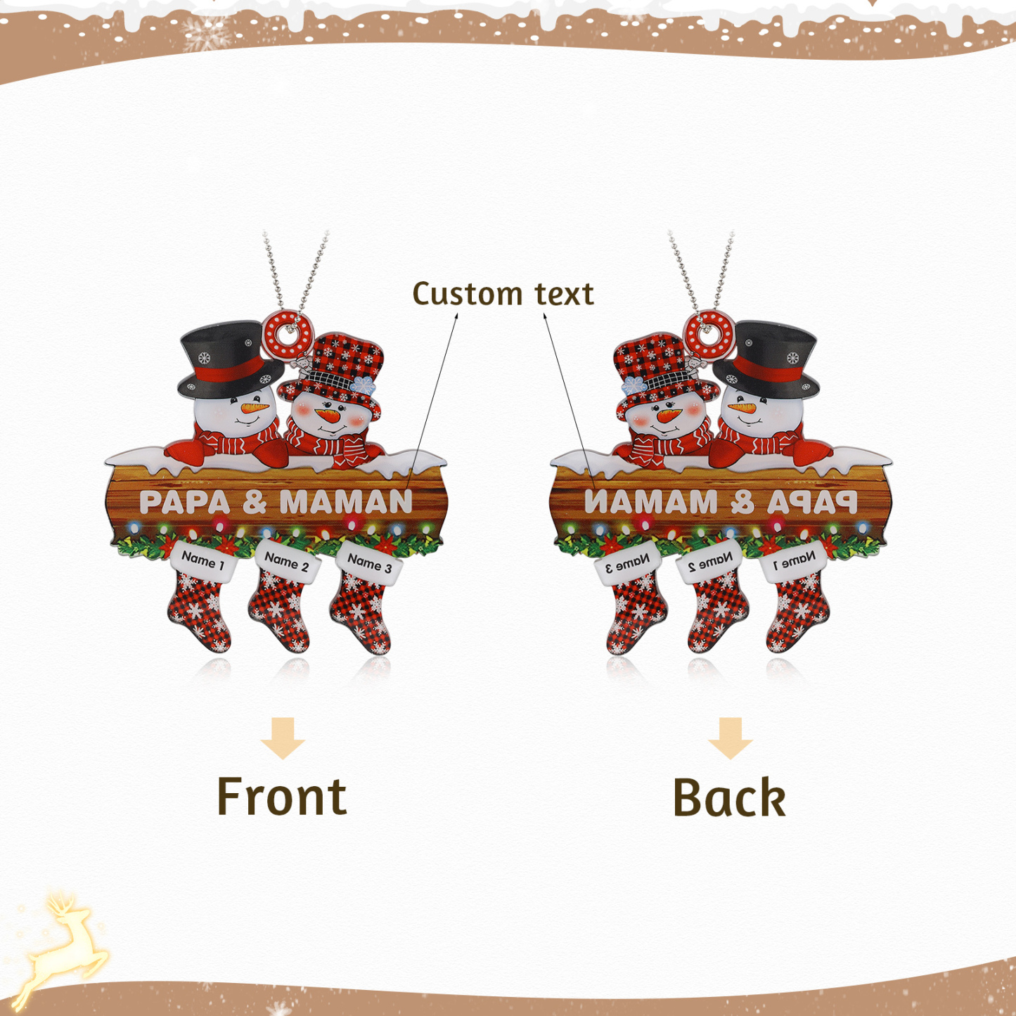 3 Names-Personalized Family Acrylic Snow Man Christmas Xmas Tree Decoration Ornament-Custom 3 Names And Text Hanging Ornament Gifts For Family