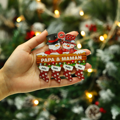 4 Names-Personalized Family Acrylic Snow Man Christmas Xmas Tree Decoration Ornament-Custom 4 Names And Text Hanging Ornament Gifts For Family